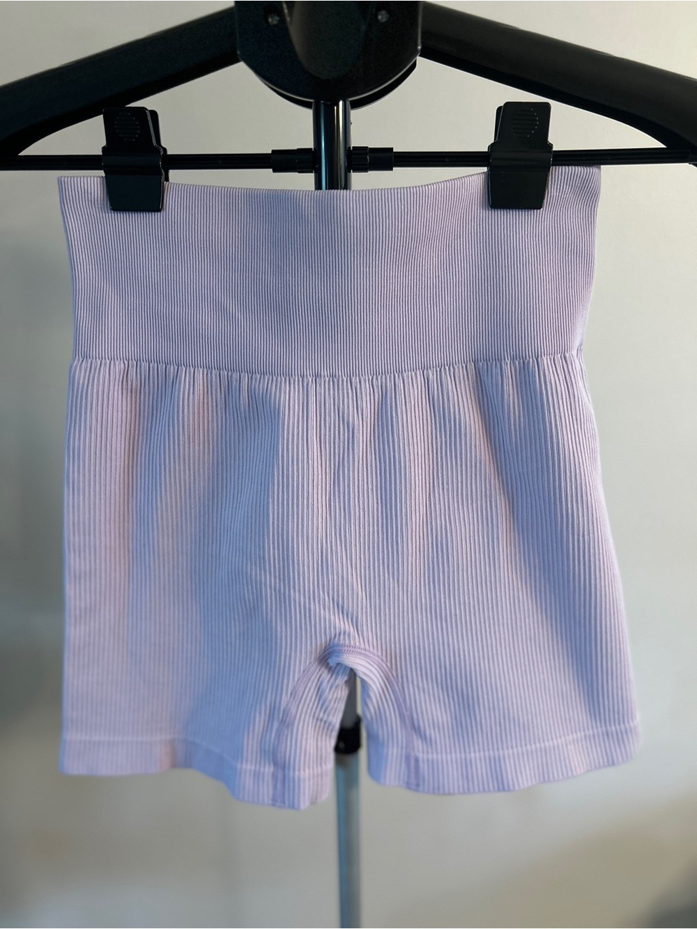 High-Waist Ribbed Lavender Bike Shorts for Women